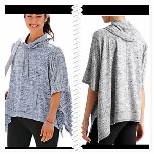 Athleta Blissful Hooded Poncho Sweatshirt Grey Heathered